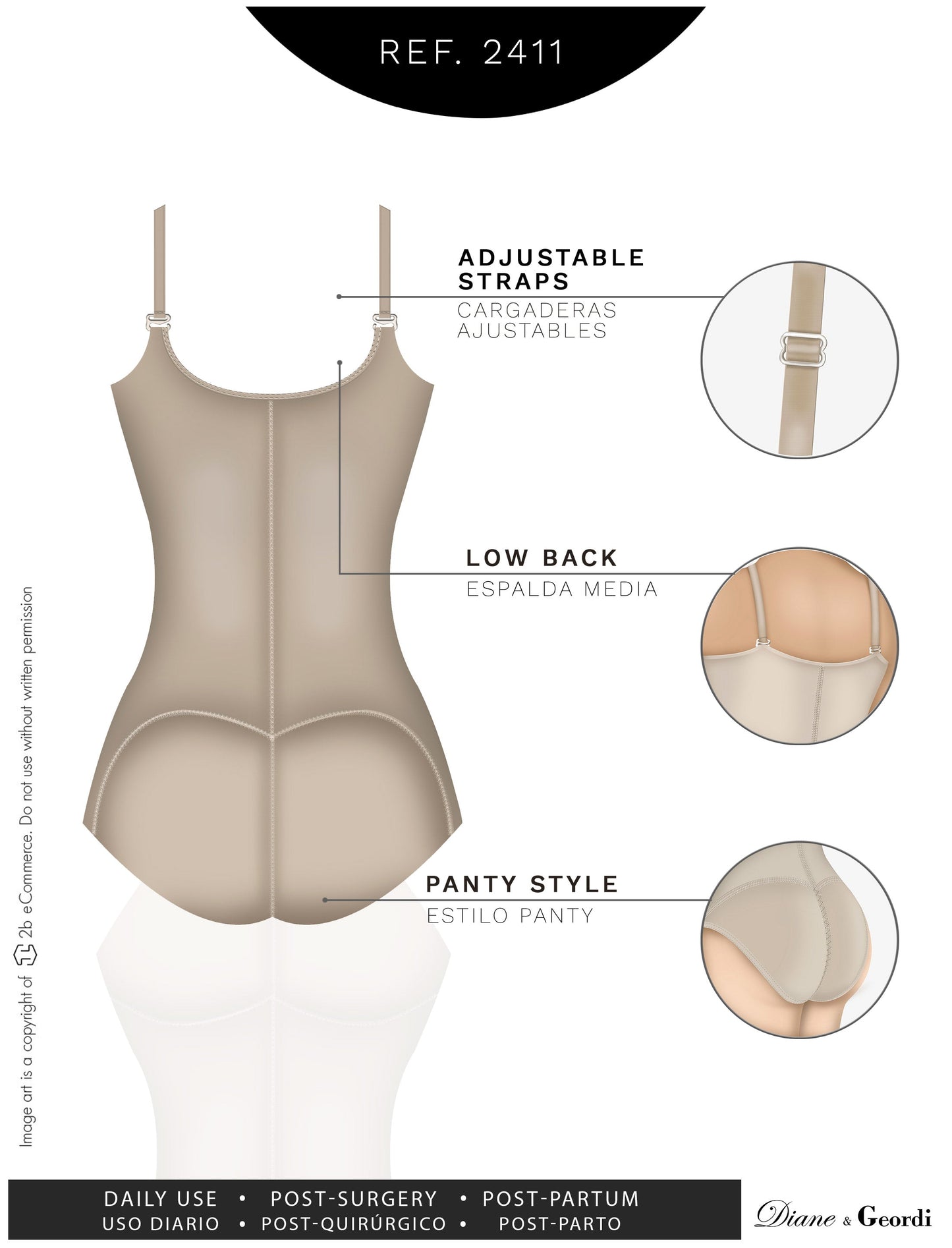 Diane & Geordi 2411 | Women's Tummy Control Butt Lifting Bodysuit | Postpartum Colombian Girdle | Fajas Colombianas | Powernet