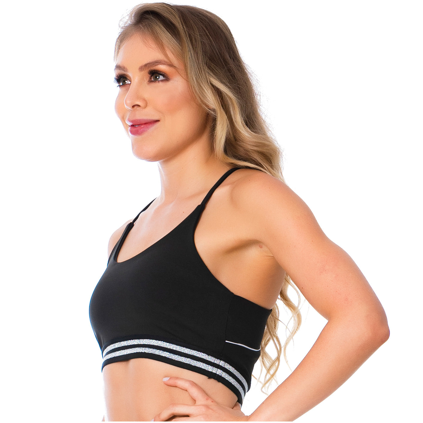 Flexmee 902053 | A sports bra in black with a racerback design | Chica Sexy