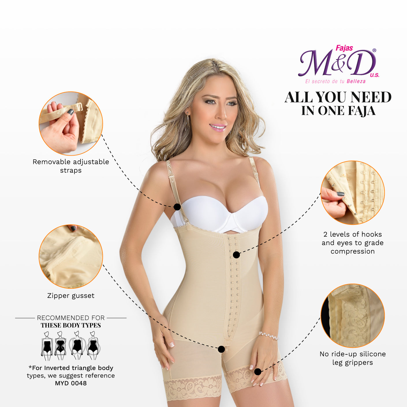 M&D 0066 | Fajas Colombianas | Strapless Mid Thigh Body Shaper for Women